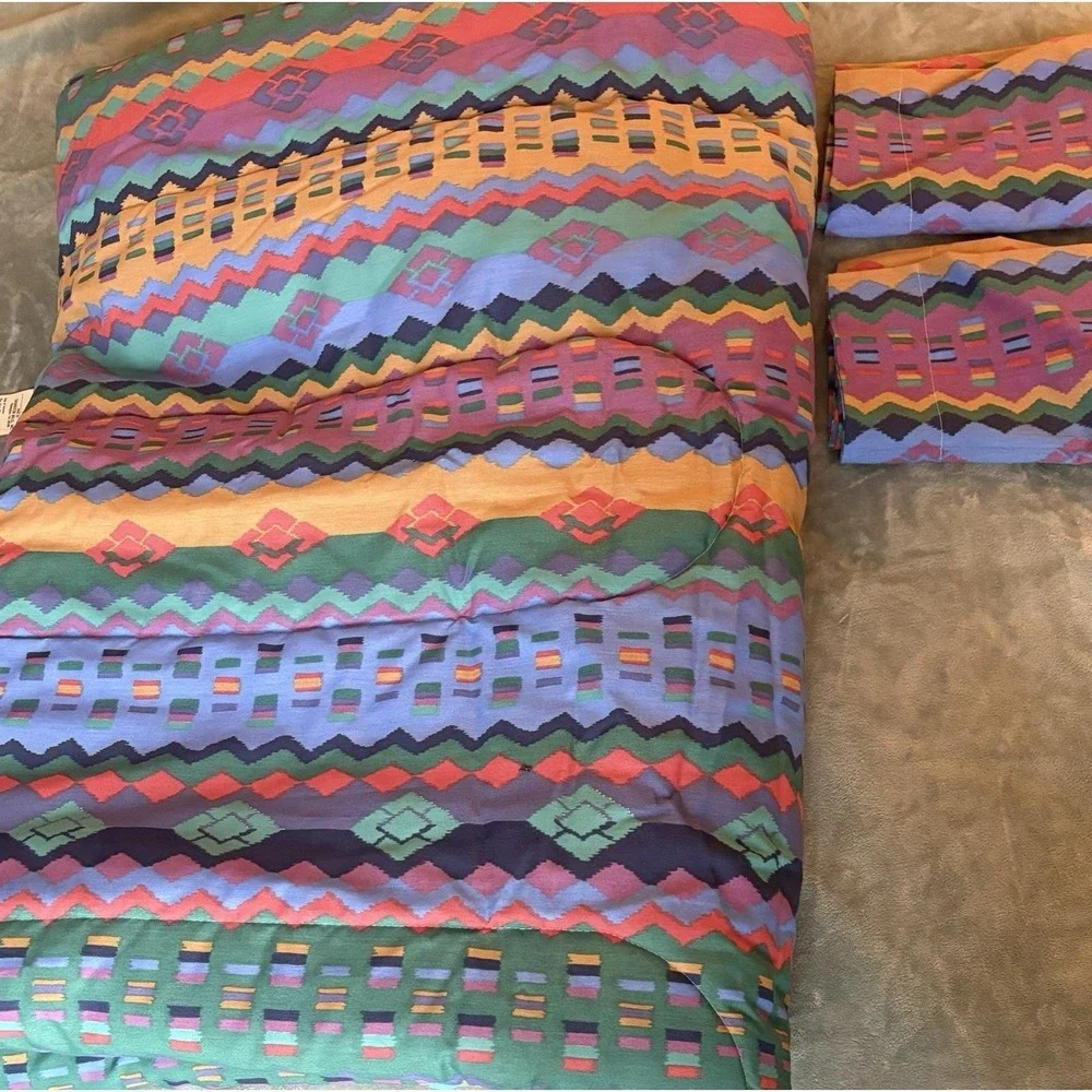 Vintage 90s Y2K Aztec Geometric Comforter Colorful Southwestern Thomaston FULL